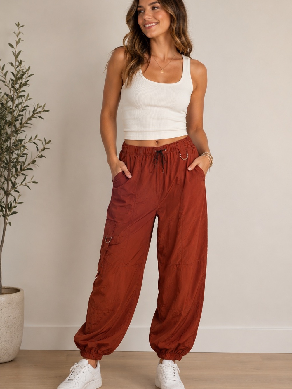 American Bazi Rust-Red Cargo Jogger Pants